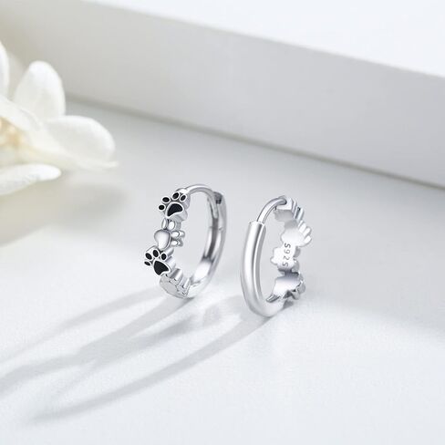 TUGHRA Dog Paw Print Hoop Earrings for Women, 925 Sterling Silver Small Huggie Earrings, Hypoallergenic Cartilage Earrings for Pet Lovers, Cute Animal Jewelry Gift for Dog Cat Owners Birthday in Saudi Arabia