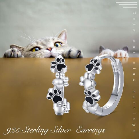 TUGHRA Dog Paw Print Hoop Earrings for Women, 925 Sterling Silver Small Huggie Earrings, Hypoallergenic Cartilage Earrings for Pet Lovers, Cute Animal Jewelry Gift for Dog Cat Owners Birthday in Saudi Arabia