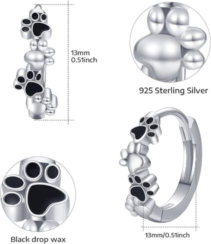TUGHRA Dog Paw Print Hoop Earrings for Women, 925 Sterling Silver Small Huggie Earrings, Hypoallergenic Cartilage Earrings for Pet Lovers, Cute Animal Jewelry Gift for Dog Cat Owners Birthday in Saudi Arabia