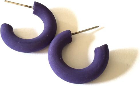 Navy Blue Matte Lucite Hoop Earrings | Vintage Secretary Hoops - SEC-BL-1 in Saudi Arabia