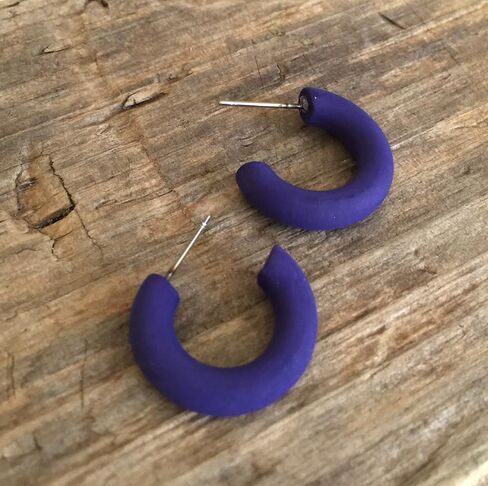 Navy Blue Matte Lucite Hoop Earrings | Vintage Secretary Hoops - SEC-BL-1 in Saudi Arabia