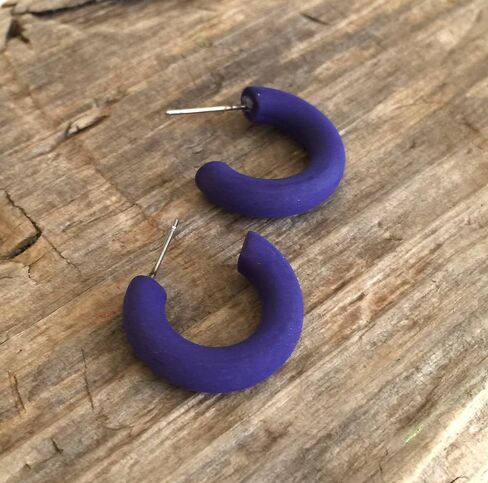 Navy Blue Matte Lucite Hoop Earrings | Vintage Secretary Hoops - SEC-BL-1 in Saudi Arabia