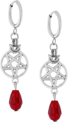 Sacina Goth Silver-tone Pentagram Teardrop Hoop Earrings, Gothic Emo Punk Grunge Y2k Aesthetic Earrings, Goth Jewelry, Christmas Jewelry Gift for Women in Kuwait