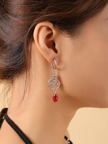 Sacina Goth Silver-tone Pentagram Teardrop Hoop Earrings, Gothic Emo Punk Grunge Y2k Aesthetic Earrings, Goth Jewelry, Christmas Jewelry Gift for Women in Kuwait