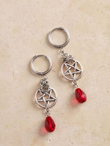 Sacina Goth Silver-tone Pentagram Teardrop Hoop Earrings, Gothic Emo Punk Grunge Y2k Aesthetic Earrings, Goth Jewelry, Christmas Jewelry Gift for Women in Kuwait