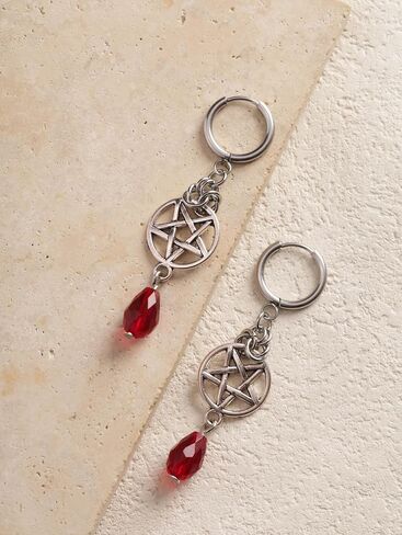 Sacina Goth Silver-tone Pentagram Teardrop Hoop Earrings, Gothic Emo Punk Grunge Y2k Aesthetic Earrings, Goth Jewelry, Christmas Jewelry Gift for Women in Kuwait
