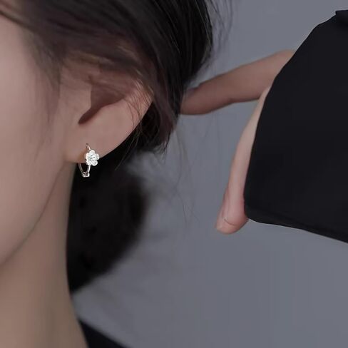 925 Sterling Silver Flower Hoop Earrings for Women Teens Flower Huggie Earrings Summer Hypoallergenic in Saudi Arabia