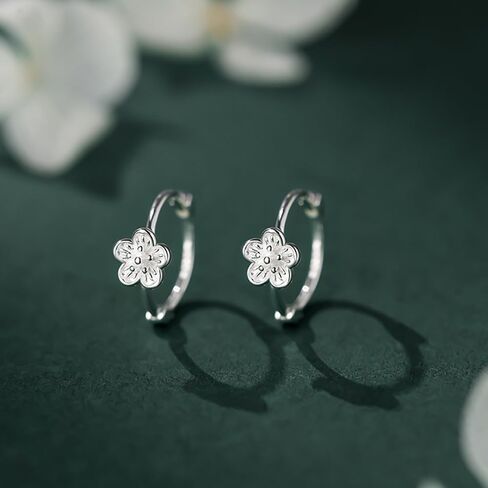 925 Sterling Silver Flower Hoop Earrings for Women Teens Flower Huggie Earrings Summer Hypoallergenic in Saudi Arabia