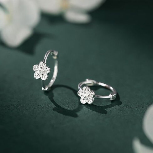 925 Sterling Silver Flower Hoop Earrings for Women Teens Flower Huggie Earrings Summer Hypoallergenic in Saudi Arabia