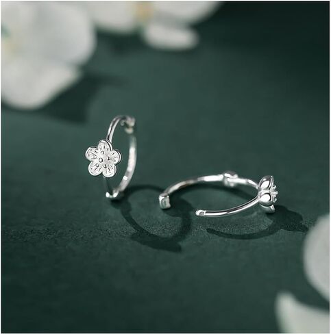 925 Sterling Silver Flower Hoop Earrings for Women Teens Flower Huggie Earrings Summer Hypoallergenic in Saudi Arabia
