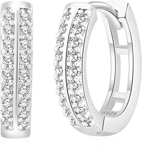 RANKEEF Small Rhinestone Hoop Earrings 925 Silver Everyday Cartilage Hoops Hypoallergenic Dainty 14K Gold Plated Huggie Sparkle Double Row Cubic Zirconia Hoop Earrings 10/15/20/25mm in Saudi Arabia