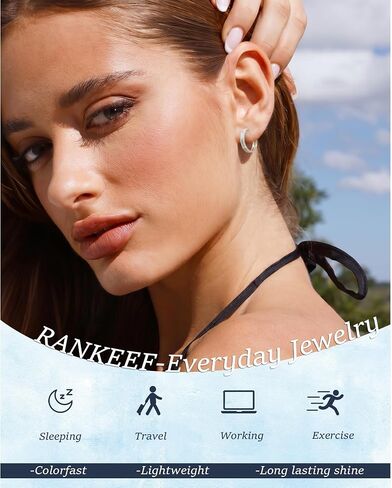 RANKEEF Small Rhinestone Hoop Earrings 925 Silver Everyday Cartilage Hoops Hypoallergenic Dainty 14K Gold Plated Huggie Sparkle Double Row Cubic Zirconia Hoop Earrings 10/15/20/25mm in Saudi Arabia