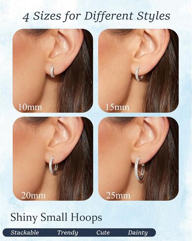 RANKEEF Small Rhinestone Hoop Earrings 925 Silver Everyday Cartilage Hoops Hypoallergenic Dainty 14K Gold Plated Huggie Sparkle Double Row Cubic Zirconia Hoop Earrings 10/15/20/25mm in Saudi Arabia