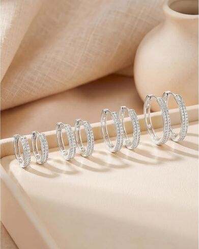 RANKEEF Small Rhinestone Hoop Earrings 925 Silver Everyday Cartilage Hoops Hypoallergenic Dainty 14K Gold Plated Huggie Sparkle Double Row Cubic Zirconia Hoop Earrings 10/15/20/25mm in Saudi Arabia