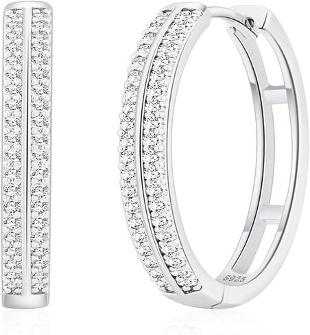 RANKEEF Small Rhinestone Hoop Earrings 925 Silver Everyday Cartilage Hoops Hypoallergenic Dainty 14K Gold Plated Huggie Sparkle Double Row Cubic Zirconia Hoop Earrings 10/15/20/25mm in Saudi Arabia