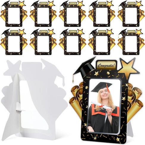 10 Pcs 2026 Graduation Paper Picture Frames 4 x 6 Inches Graduation Photo Frames with Easel 4x6 Congrats Grad Class of 2026 for Graduates Classroom, Black and Gold in Saudi Arabia