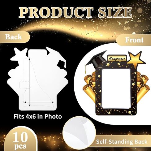 10 Pcs 2026 Graduation Paper Picture Frames 4 x 6 Inches Graduation Photo Frames with Easel 4x6 Congrats Grad Class of 2026 for Graduates Classroom, Black and Gold in Saudi Arabia