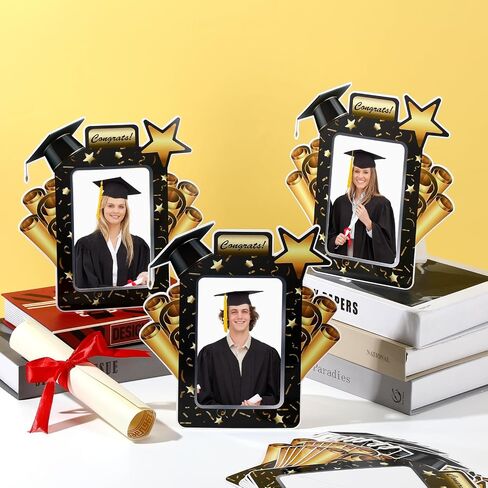10 Pcs 2026 Graduation Paper Picture Frames 4 x 6 Inches Graduation Photo Frames with Easel 4x6 Congrats Grad Class of 2026 for Graduates Classroom, Black and Gold in Saudi Arabia