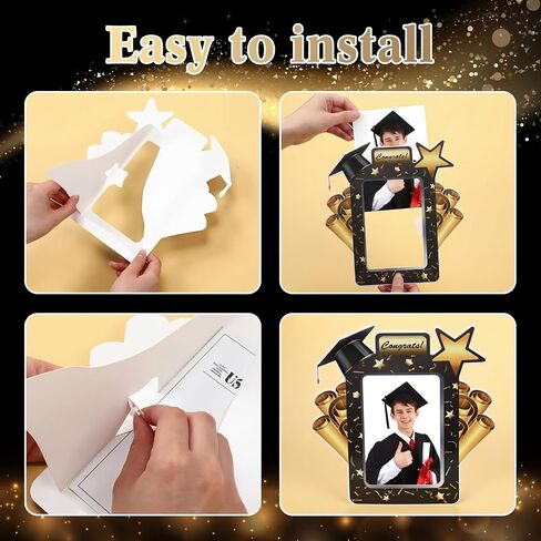 10 Pcs 2026 Graduation Paper Picture Frames 4 x 6 Inches Graduation Photo Frames with Easel 4x6 Congrats Grad Class of 2026 for Graduates Classroom, Black and Gold in Saudi Arabia