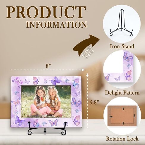 Butterfly Friends 4x6 Picture Frame, Small Wooden Photo Frame With Iron Stand, Purple Butterfly Gifts, Horizontal Home Tabletop Desk Decor -B10 in Saudi Arabia