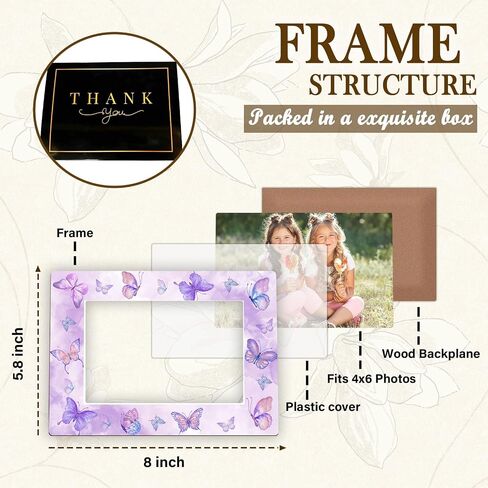Butterfly Friends 4x6 Picture Frame, Small Wooden Photo Frame With Iron Stand, Purple Butterfly Gifts, Horizontal Home Tabletop Desk Decor -B10 in Saudi Arabia