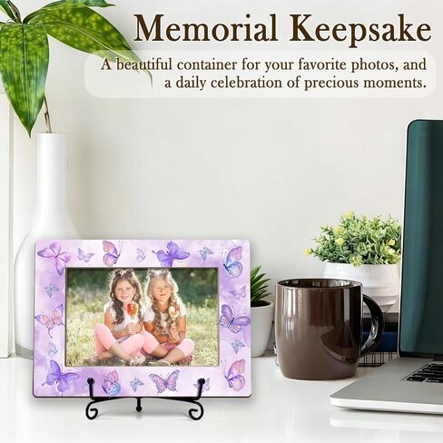 Butterfly Friends 4x6 Picture Frame, Small Wooden Photo Frame With Iron Stand, Purple Butterfly Gifts, Horizontal Home Tabletop Desk Decor -B10 in Saudi Arabia