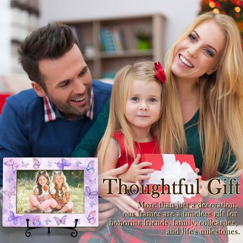 Butterfly Friends 4x6 Picture Frame, Small Wooden Photo Frame With Iron Stand, Purple Butterfly Gifts, Horizontal Home Tabletop Desk Decor -B10 in Saudi Arabia