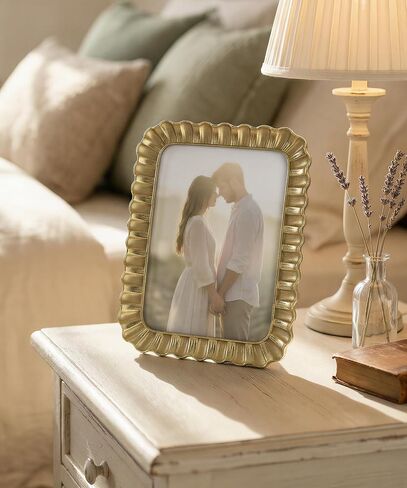Afuly 5x7 إطار الصورة الذهب خمر إطار الصورة العتيقة الراتنج منحني 5 × 7 إطارات الصور الرجعية الجدار شنقا منضدية عمل فني صدف تصميم هدية لعائلة أمي الجدة in Kuwait