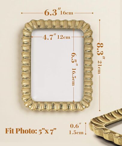 Afuly 5x7 إطار الصورة الذهب خمر إطار الصورة العتيقة الراتنج منحني 5 × 7 إطارات الصور الرجعية الجدار شنقا منضدية عمل فني صدف تصميم هدية لعائلة أمي الجدة in Kuwait