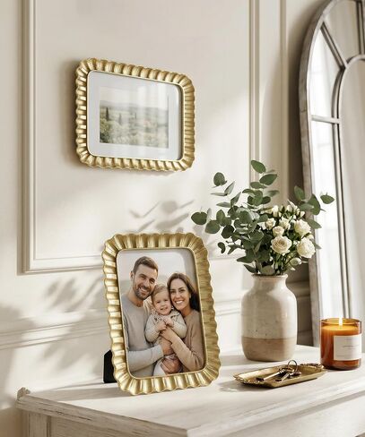 Afuly 5x7 إطار الصورة الذهب خمر إطار الصورة العتيقة الراتنج منحني 5 × 7 إطارات الصور الرجعية الجدار شنقا منضدية عمل فني صدف تصميم هدية لعائلة أمي الجدة in Kuwait