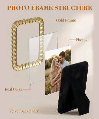 Afuly 5x7 إطار الصورة الذهب خمر إطار الصورة العتيقة الراتنج منحني 5 × 7 إطارات الصور الرجعية الجدار شنقا منضدية عمل فني صدف تصميم هدية لعائلة أمي الجدة in Kuwait