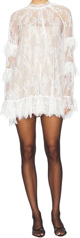 Women See Through Long Sleeve Lace Mini Dress Y2k Crew Neck Sheer Short Dresses Sexy Going Out Cover Up Tops in Saudi Arabia