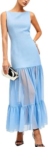 ABINGOO Women Elegant Sleeveless Bodycon Maxi Dress Boat Neck Tie Backless Mesh Sheer Long Dresses in Saudi Arabia