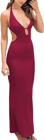Backless Halter Deep V Neck Formal Maxi Dress for Women Sexy Open Back Low Cut in Saudi Arabia