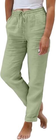 Lightweight Summer Pants Women 2026 Trendy Drawstring Elastic Waist Linen Palazzo Pants Casual Petite Trouser with Pockets in Saudi Arabia