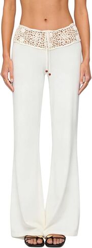 Summer Womens Knit Crochet Pants Y2k Stretchy Low Rise Hollow Out Drawstring Cover Up Pant Beach Vacation Pants in Saudi Arabia