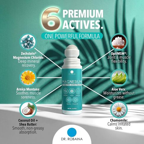 Dr. Robaina Magnesium Roll On – Zechstein Magnesium Chloride with Arnica & OptiMSM for Targeted Muscle Comfort, Active Recovery & Tired Feet, 3 oz in Saudi Arabia