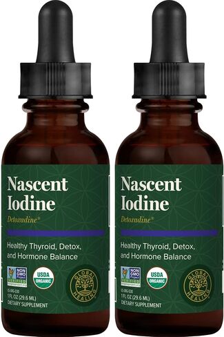 Global Healing Center - Detoxadine - Organic Nascent Liquid Iodine Supplement Drops for Thyroid Support, Detox Cleanse, and Metabolism, Vegan, 200 Servings Iodine Drops (1 Oz)(2-Pack) in Saudi Arabia