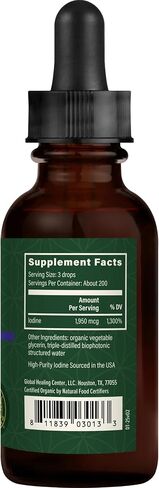 Global Healing Center - Detoxadine - Organic Nascent Liquid Iodine Supplement Drops for Thyroid Support, Detox Cleanse, and Metabolism, Vegan, 200 Servings Iodine Drops (1 Oz)(2-Pack) in Saudi Arabia