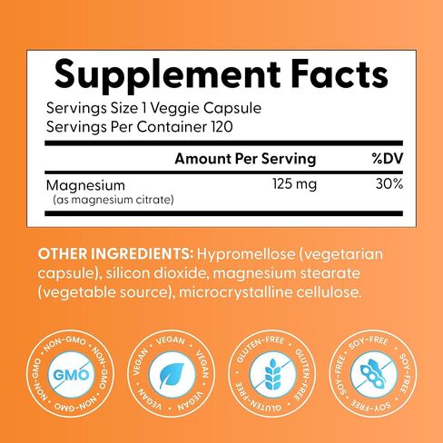 Doctor's Best Magnesium Citrate Supplement - Mag Citrate Caps 125 mg for Women & Men, Sleep & Calm Support for Adults, Occasional Constipation Relief, Non-GMO, Vegan, Gluten Free - 120 Veg Capsules in Saudi Arabia