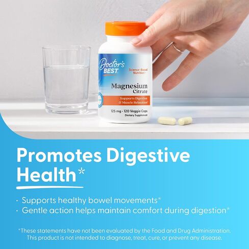 Doctor's Best Magnesium Citrate Supplement - Mag Citrate Caps 125 mg for Women & Men, Sleep & Calm Support for Adults, Occasional Constipation Relief, Non-GMO, Vegan, Gluten Free - 120 Veg Capsules in Saudi Arabia