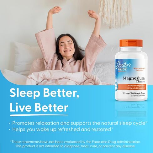 Doctor's Best Magnesium Citrate Supplement - Mag Citrate Caps 125 mg for Women & Men, Sleep & Calm Support for Adults, Occasional Constipation Relief, Non-GMO, Vegan, Gluten Free - 120 Veg Capsules in Saudi Arabia