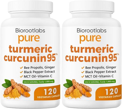 مكمل الكركمين الكركمي من Biorootlabs 1000 مجم - 95% كوركومينويدات مع الزنجبيل، دنج النحل، الفلفل الأسود، زيت MCT - تركيبة عالية الامتصاص لدعم الصحة والمناعة - 240 قطعة (2) in Kuwait