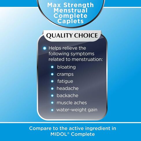 Quality Choice Menstrual Complete Max Strength لتخفيف الآلام، 500 مجم من الأسيتامينوفين، 60 مجم من الكافيين، 15 مجم من بيريلامين ماليات، التشنجات، الانتفاخ، الصداع. 24 عدد. in Kuwait