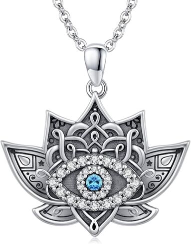 Lotus Neckalce/Evil Eye Necklace 925 Sterling Silver Flower Yoga Necklace Protection Amulet Spiritual Jewelry for Women in Saudi Arabia