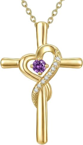 14K Gold Birthstone Cross Necklace for Women,Faith Jewelry Gift for women in Kuwait