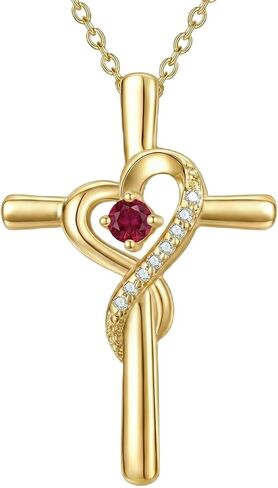 14K Gold Birthstone Cross Necklace for Women,Faith Jewelry Gift for women in Kuwait