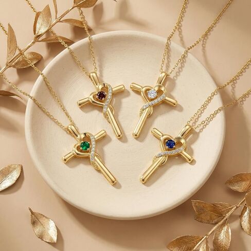 14K Gold Birthstone Cross Necklace for Women,Faith Jewelry Gift for women in Kuwait