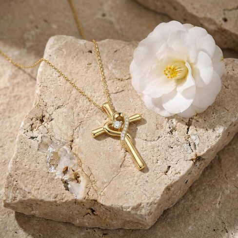 14K Gold Birthstone Cross Necklace for Women,Faith Jewelry Gift for women in Kuwait