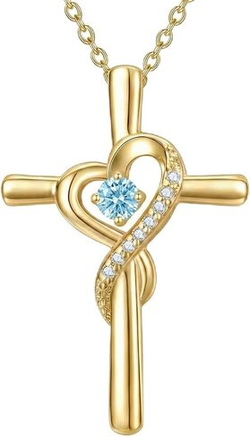 14K Gold Birthstone Cross Necklace for Women,Faith Jewelry Gift for women in Kuwait